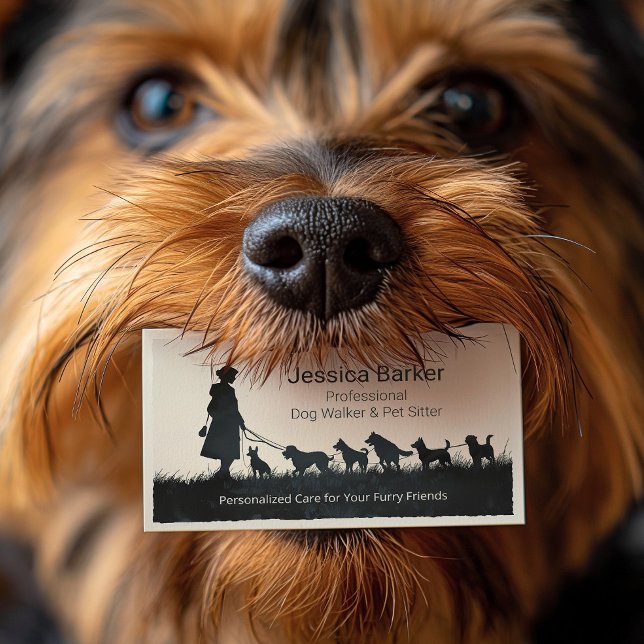 Vintage Silhouette Dog Walker und Pet Sitter Visitenkarte (Von Creator hochgeladen)