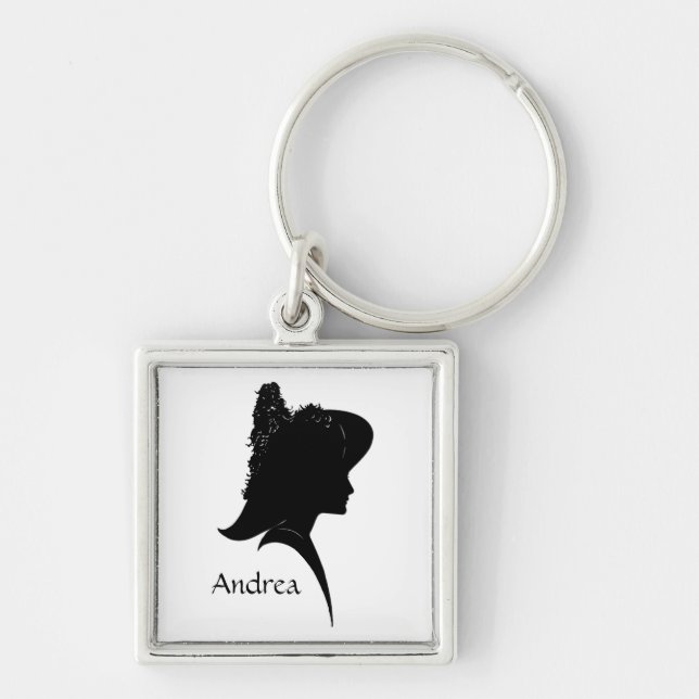 Vintage Silhouette Frauen in Hat Personal Schlüsselanhänger (Vorne)