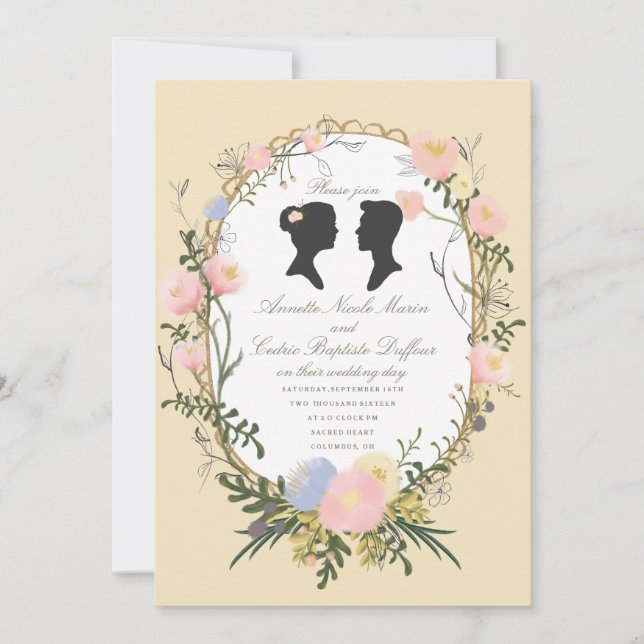 Vintage Silhouette Frühlingsblütenhochzeit Einladung (Vorderseite)
