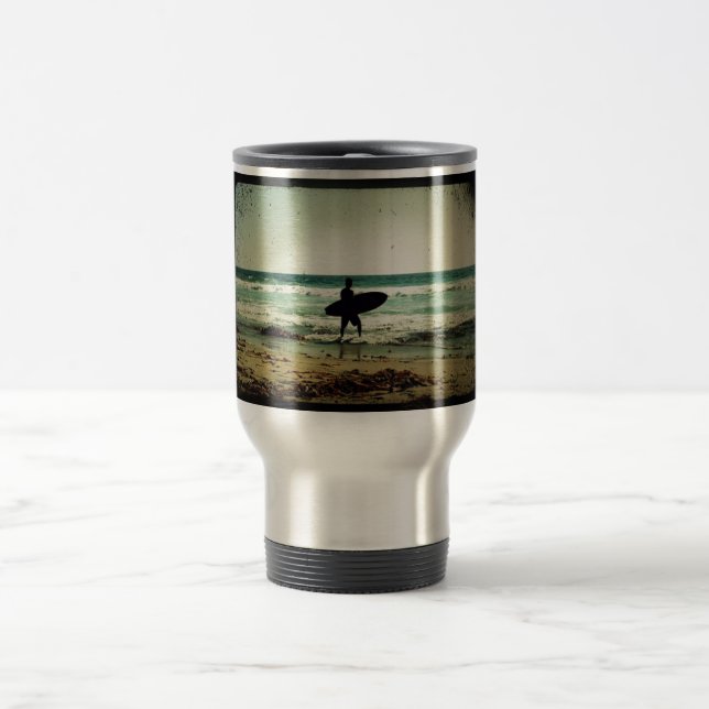 Vintage Silhouette für Surfer Reisebecher (Mittel)