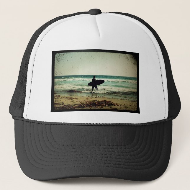Vintage Silhouette für Surfer Truckerkappe (Vorderseite)