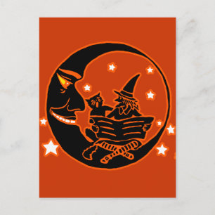 Vintage Silhouette Hexenkatze und Mond Postkarte
