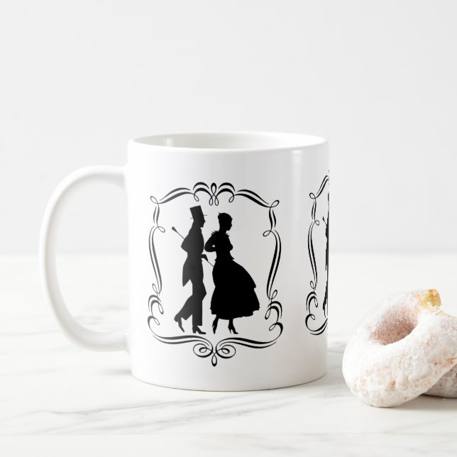 Vintage Silhouette Kunst, Dichtung und Musik Kaffeetasse (Mit Donut)