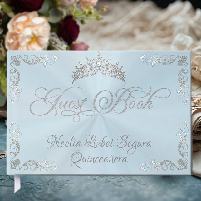 Vintage Silver Border & Tiara - Pastel Blue Gästebuch (Von Creator hochgeladen)