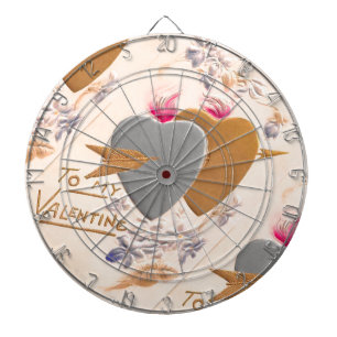 Vintage Silver & Gold Herzstück Valentine Postkart Dartscheibe