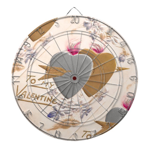Vintage Silver & Gold Herzstück Valentine Postkart Dartscheibe (vorne)