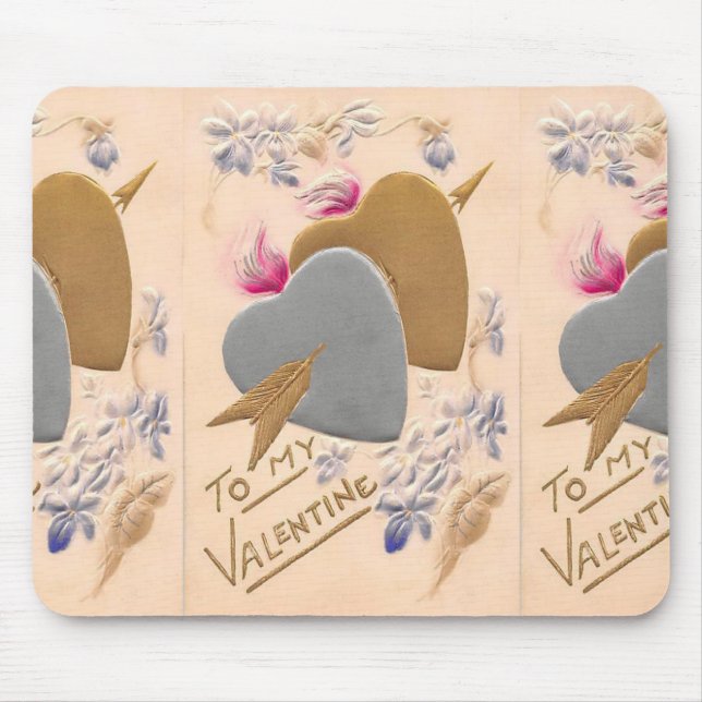 Vintage Silver & Gold Herzstück Valentine Postkart Mousepad (Vorne)