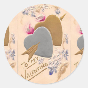 Vintage Silver & Gold Herzstück Valentine Postkart Runder Aufkleber
