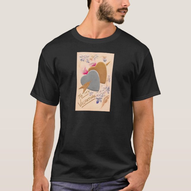 Vintage Silver & Gold Herzstück Valentine Postkart T-Shirt (Vorderseite)
