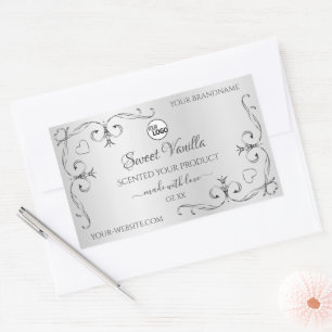 Vintage Silver Product Labels Verziert Corners Log Rechteckiger Aufkleber