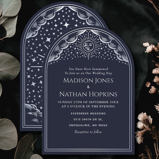 Vintage Silver Sun Moon Tarot Arch Wedite Einladung (Von Creator hochgeladen)