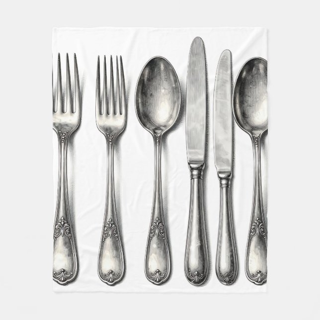 Vintage Silverware Ornate Flatware Kitchen  Fleecedecke (Vorderseite)
