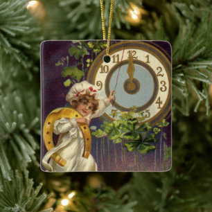 Vintage Silvesterabend Irisches Mädchen Uhr um Mit Keramikornament