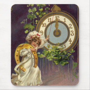 Vintage Silvesterabend Irisches Mädchen Uhr um Mit Mousepad