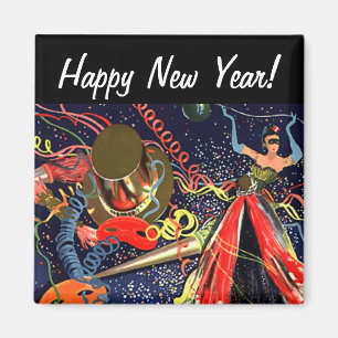Vintage Silvesterparty mit Konfetti Magnet