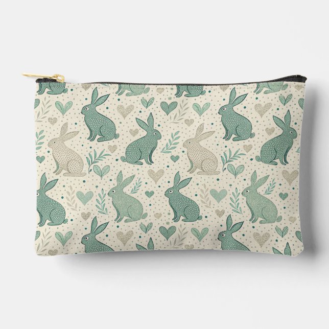 Vintage Simple Bunny Silhouettes Hearts Pattern Zubehörtasche (Vorderseite)