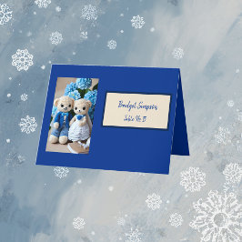 Vintage Sitzkarte für das blaue Häkelpaar Single Dankeskarte