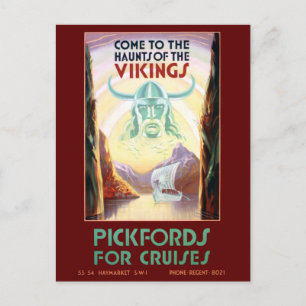 Vintage Skandinavien Wikinger Kreuzfahrt Reise Postkarte