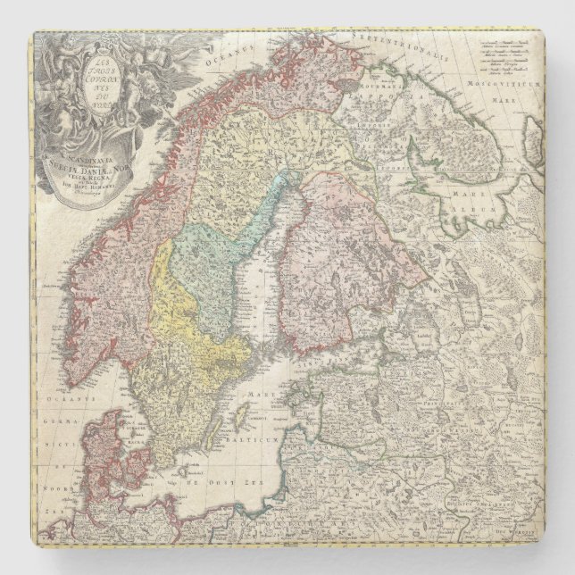 Vintage Skandinavienkarte Steinuntersetzer (Vorderseite)