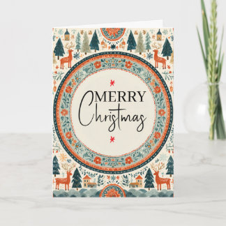 Vintage skandinavische Weihnachts-Winterlandschaft Karte