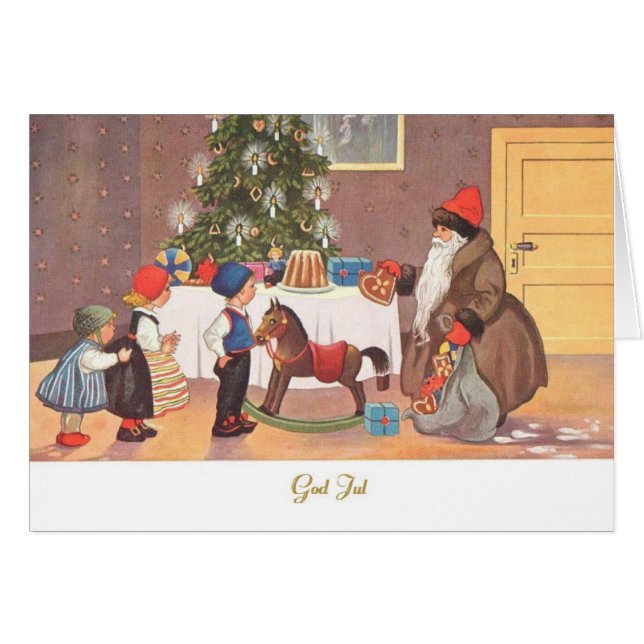 Vintage skandinavische Weihnachtsgruß-Karte (Vorderseite (Horizontal))