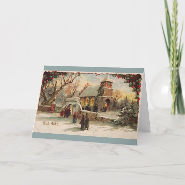 Vintage skandinavische Weihnachtskarte Feiertagskarte (Vorderseite)