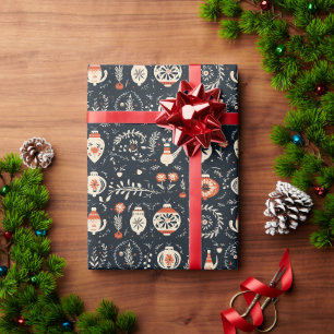 Vintage skandinavische Weihnachtsvolkskunst Geschenkpapier