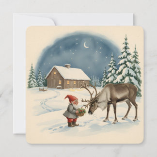 Vintage skandinavisches Weihnachts-Tomte und Renti Karte