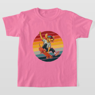 Vintage Skater Hund im Retro-Kreis T-Shirt