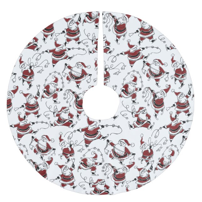 Vintage Skating Santa Tree Skirt Polyester Weihnachtsbaumdecke (Vorderseite)