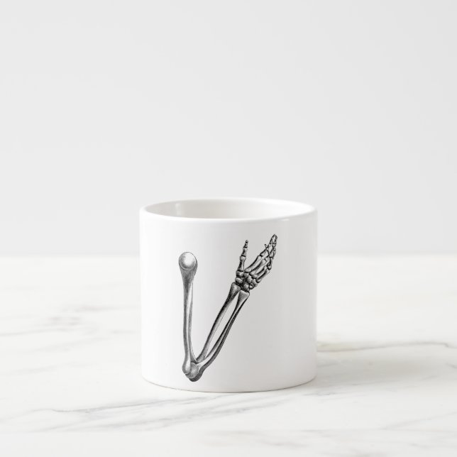 Vintage Skeleton Arm-Knochen-personalisierte Retro Espressotasse (Vorderseite)