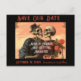 Vintage Skeleton Couple Goth Wedding Speichern Sie Ankündigungspostkarte