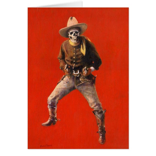 Vintage Skeleton Halloween-Cowboy-Gruß-Karte (Vorne)