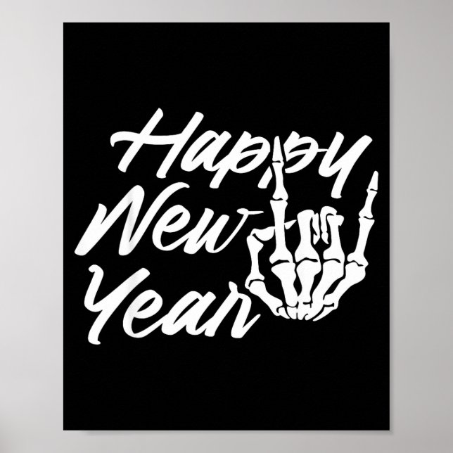 Vintage Skeleton Happy New Year Eve  Poster (Vorne)