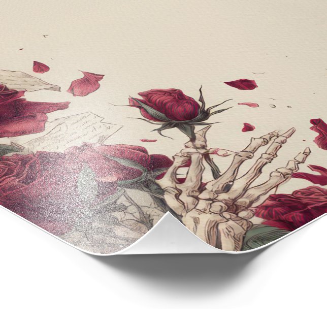 Vintage Skeleton Skull Love Red Rose Collage Fotodruck (Ecke)