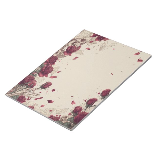 Vintage Skeleton Skull Love Red Rose Collage Notizblock (angewinkelt)