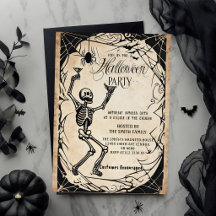 Vintage-Skelett-Halloween-Party-Einladung Goth