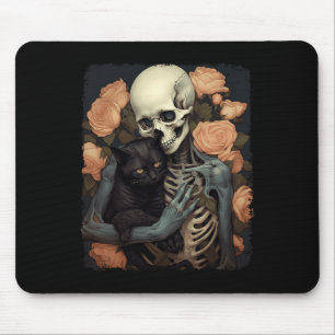 Vintage-Skelett hält eine schwarze Katze Halloween Mousepad