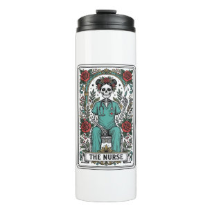 Vintage-Skelett-Krankenschwester-Tarotkartendesign Thermosbecher