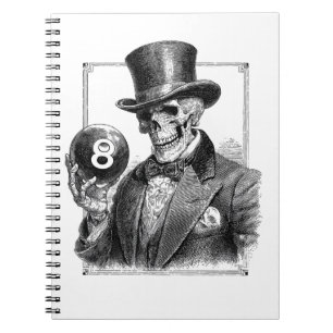 Vintage-Skelett mit Zylinder und 8-Ball Notizblock