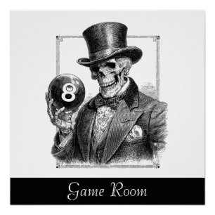 Vintage-Skelett mit Zylinder und 8-Ball Poster