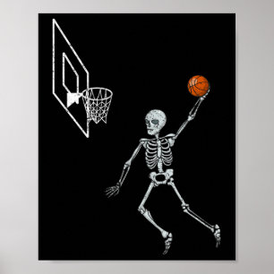 Vintage-Skelett-Spieler, der den Basketballkorb ve Poster
