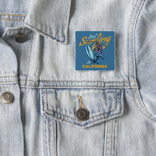 Vintage-Skelett-Surfen-Kalifornien-Strand Button