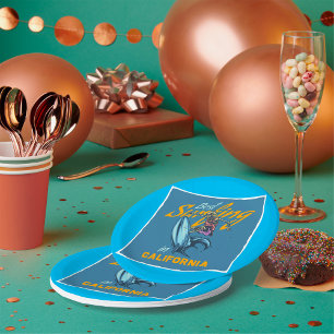 Vintage-Skelett-Surfen-Kalifornien-Strand Pappteller