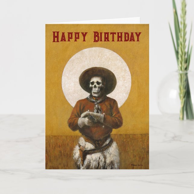 Vintage Skelettkarte Cowboy Geburtstagkarte Dankeskarte (Vorderseite)