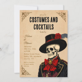Vintage Skelettkleider Halloween Kostüme und Cockt Einladung