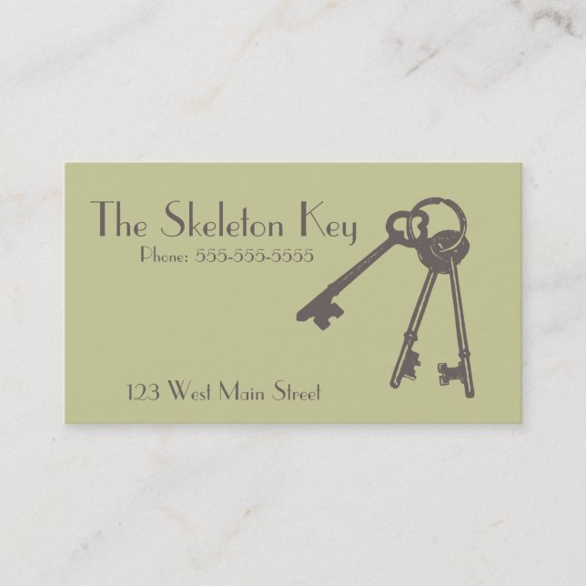 Vintage Skelettschlüssel-Visitenkarte Visitenkarte (Vorderseite)