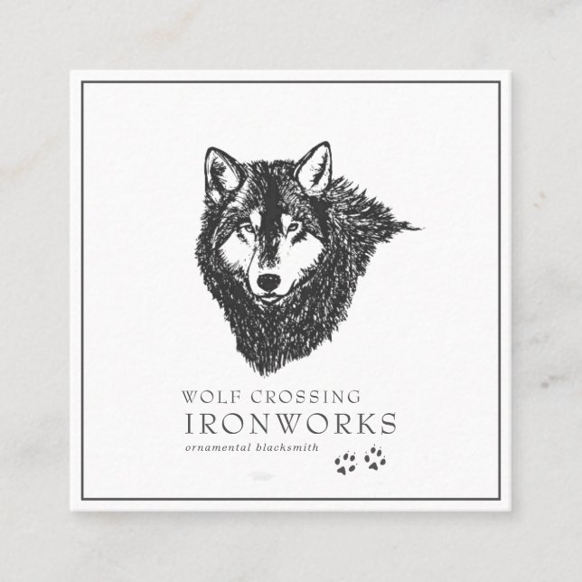Vintage Sketch-Wolf-Visitenkarte Quadratische Visitenkarte (Vorderseite)