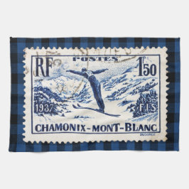 Vintage Ski Chamonix-Mont Blanc Porto Briefmarke Geschirrtuch