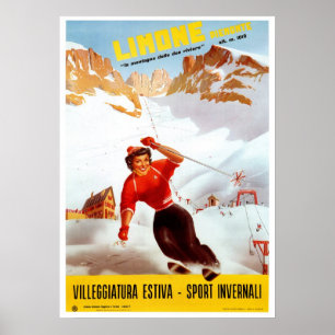 Vintage Ski Limone Piemonte italienische Reise Poster